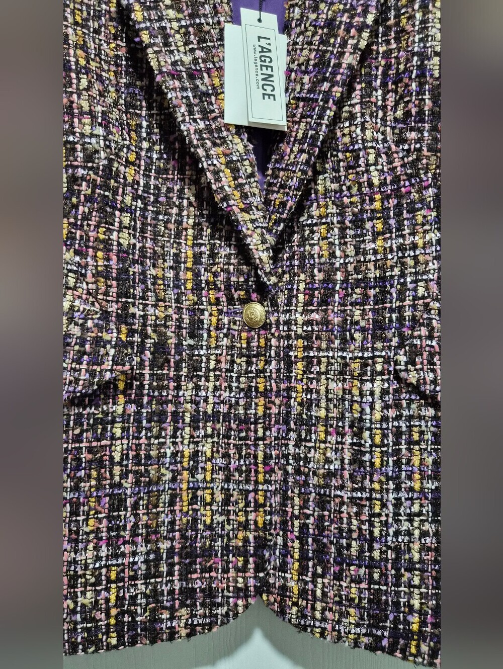 Nwt L'AGENCE Chamberlain Purple Multi Tweed Single-Button Blazer Size 8 - Picture 7 of 14